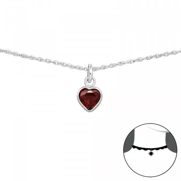 Silver Heart Choker with Cubic Zirconia