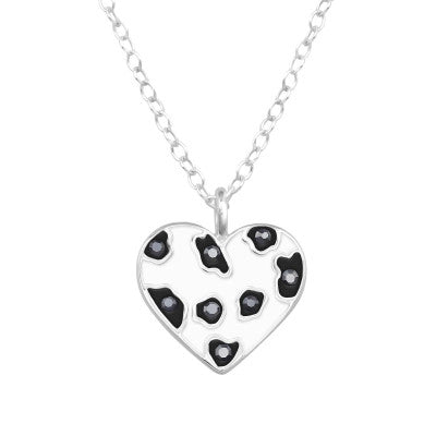 Heart Silver Necklace with Crystal and Epoxy