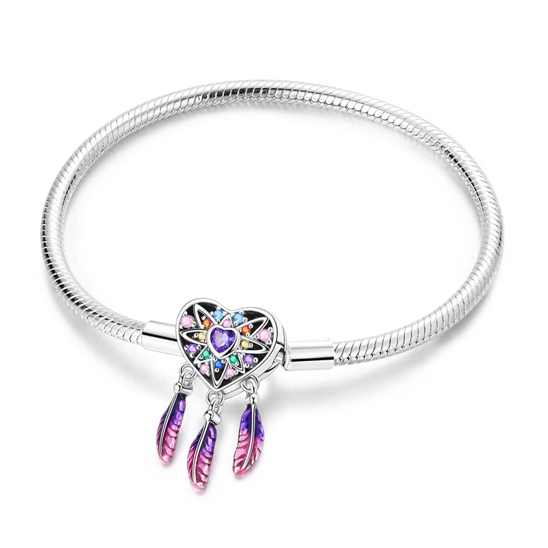 Women’s Silver Charm Bracelet – Heart, Dreamcatcher & Butterfly Design, DIY-Friendly