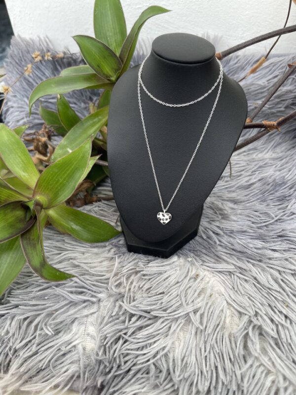 Heart Silver Necklace with Crystal and Epoxy