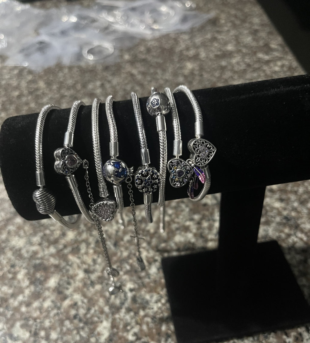 Women’s Silver Charm Bracelet – Heart, Dreamcatcher & Butterfly Design, DIY-Friendly